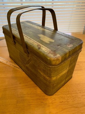 Vintage Tin Two Handle Lunch Bread Box Rustic
