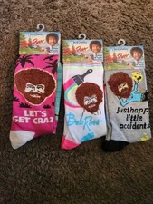 BOB ROSS Joy Of Painting Crew Socks Lot Set 3 Pairs Adult Unisex Men Women 8-14