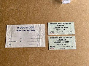 1969 Woodstock Concert tix-Saturday and Sunday with envelope-Unused