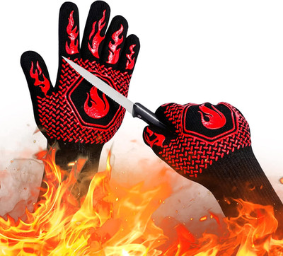 BBQ Fireproof Gloves, Grill Cut-Resistant 1472°F Heat Resistant Gloves, Non-Slip