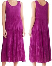 Eileen Fisher Women's Sleeveless Crushed Silk Tiered Midi Dress Cerise Size M