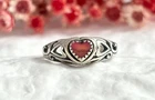 Gothic Ruby Corundum Heart Shaped Sterling Silver 925 Vintage Ring - sz 10