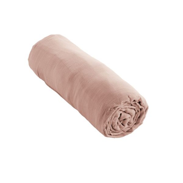 Drap housse 200x200 en gaze de coton premium GAÏA couleur Guimauve pour lit king size