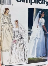 VTG 92 Simplicity 8240 Misses Wedding Bridal/ Bridesmaid Gowns SZ 10-14 FF