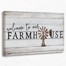 Welcome To Our Farmhouse Sign Canvas Wall Art Prints,Windmill Wood Texture Pa...