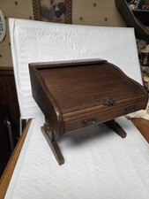 Rare vintage roll top desk jewelry box HTF Wood Velvet Miniature Roll Top