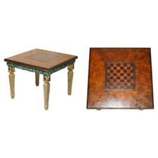 EXQUISITE FULLY RESTORED HAND DYED BROWN LEATHER CHESSBOARD CHESS GAMES TABLE