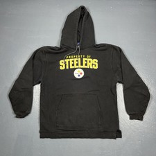 VINTAGE Pittsburgh Steelers Hoodie Mens Large Black Reebok Sweatshirt NFL Y2K
