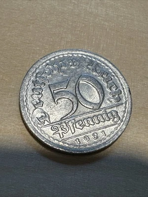 50 Pfennig 1921 G Deutsches Reich Weimarer Republik Münze Alu - Bild 1 von 4