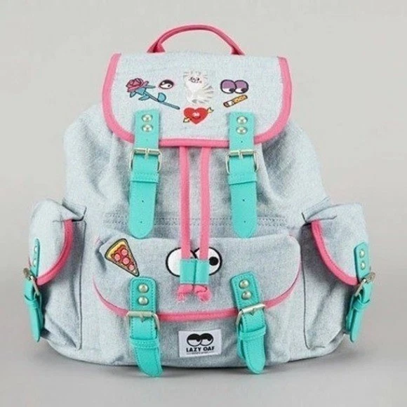 Lazy Oaf Denim Backpack Embroidered Patches Cat Pizza Y2K Lazy Oaf Bags & Handbags for Women for sale | eBay main image 4