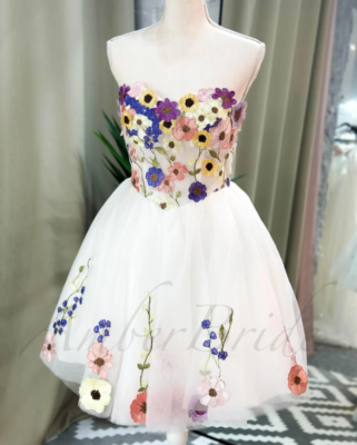 knee length dresses for ladies Floral Embellished Mikado Mini Dress – Bridal and Formal