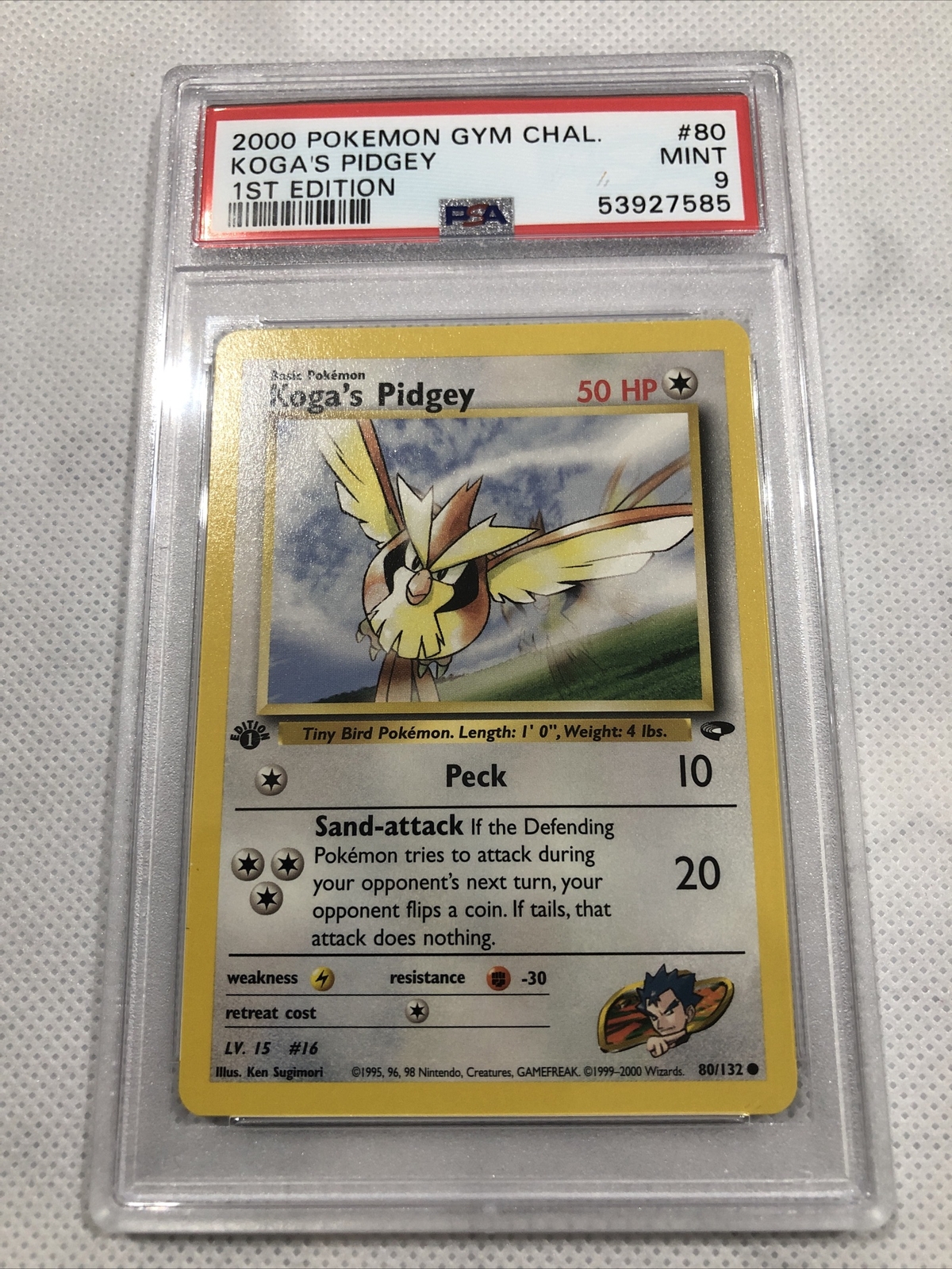 2000 Pokemon Gym Challenge 1st Edition Koga's Pidgey 80/132 PSA 9 Mint