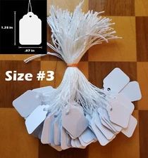 1000 White Price Tags Size #3 String Strung Retail Merchandise Hang Label
