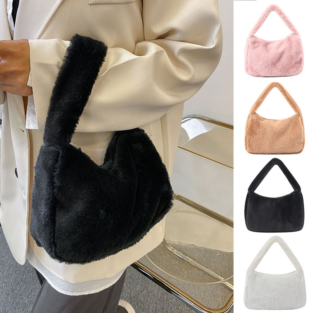 Ladies Faux Fur Shoulder Chain Furry Bag Tote Handbag Bag Fluffy