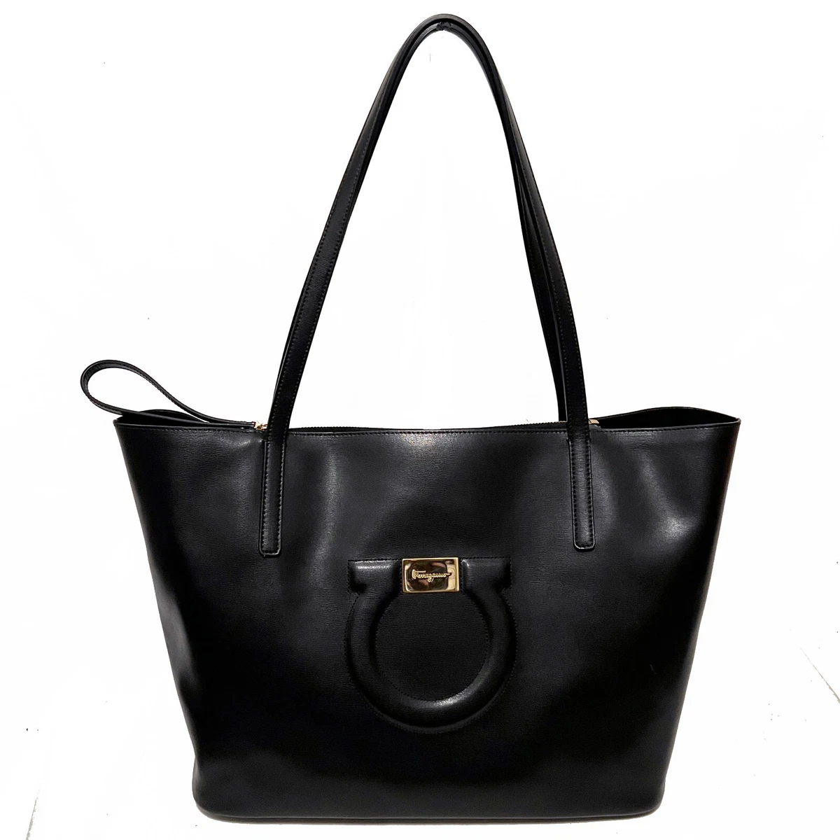 $1590 SALVATORE FERRAGAMO Black Leather Gancini Tote