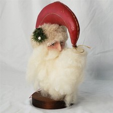 Vintage 1993 BJ Wann Designs Handmade Christmas Folk Art Santa Head 9 1/2"
