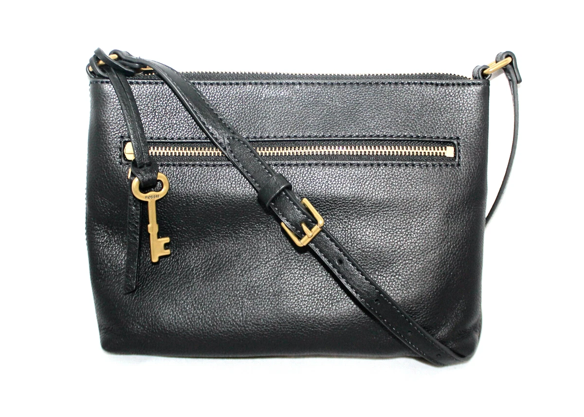 FOSSIL Fiona East West Crossbody Black Pebbled Leather Key Fob