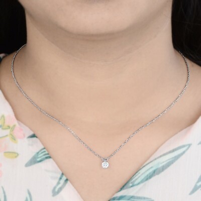 0.52 Ct SI/H Round Baguette Diamond Pendant Chain Necklace 14k White Solid Gold