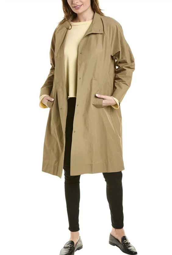 Eileen Fisher Taupe Rain Jacket Stand Collar Medium Fleece Lined