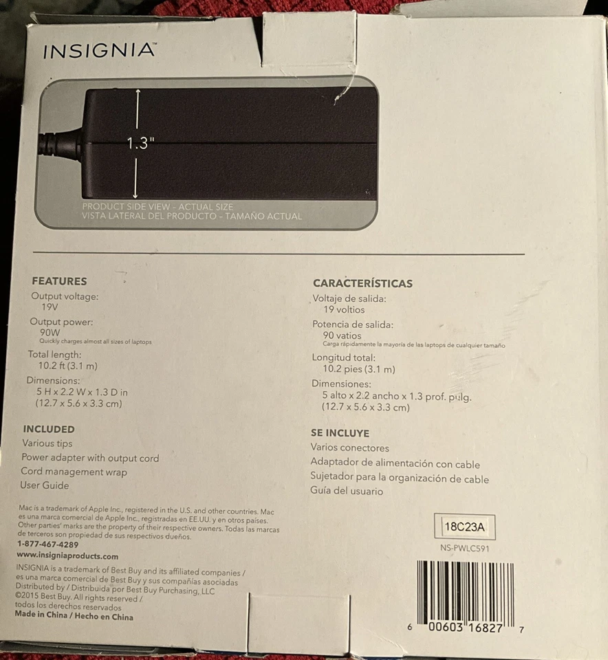Insignia Universal 90W Laptop Charger with Surge Protection Model # NS-PWLC591 - Image 3 of 4