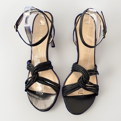 STUART WEITZMAN Twist Sleek 95 Leather Black Sandals Heels Size 10 New
