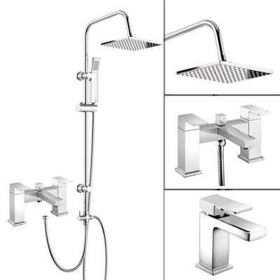 Moderne 3-Wege Quadrat Dusche Starre Steigstufe Kit & Bad Dusche Mischbatterie & Waschtischarmatur