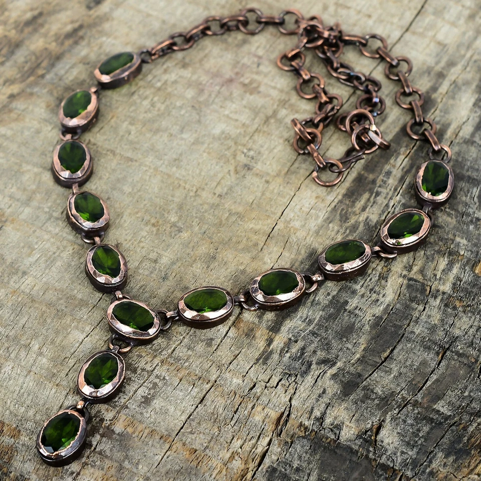 Mothers day Sale Copper Peridot Gemstone Bezel Wife Chain Electroformed Necklace - Image 3 of 4