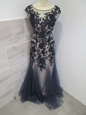 Phase Eight Kleid Damen UK 10 Abschlussball Perlen dunkelblau Rita Spitze Hochzeit lang