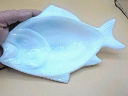 Antique White Milk Glass Fish Dish Bowl Marked Patent June 4th 1872