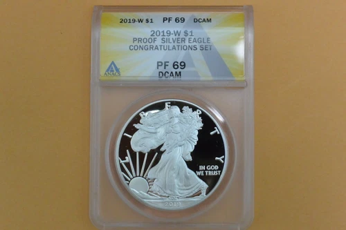 2019 W $1 American Silver Eagle ANACS PF 69 DCAM Congratulations Set