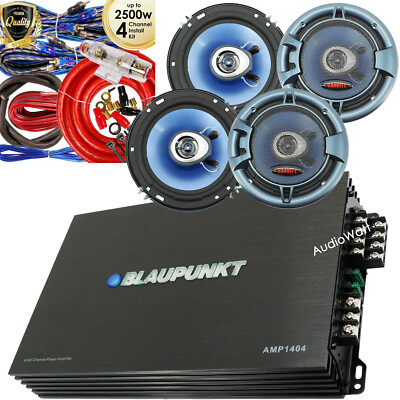 Blaupunkt AMP1404 1500 Watt Amp +  4x Speakers 6.5'' 460W CEA Rated + 4-Ch Kit