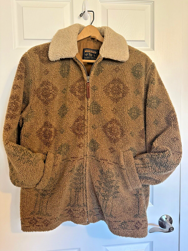Women Woolrich Rancher Work Coat Southwest Brown Curly Fleece Full Zip
