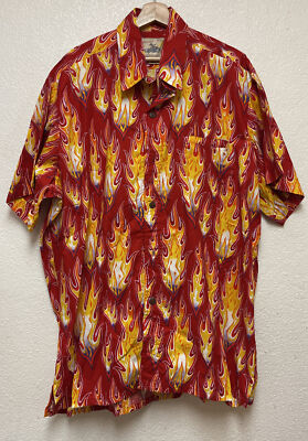 Vintage 90s CRUIZIN Wear Flames All Over Print Button Up Shirt Sz 2XL