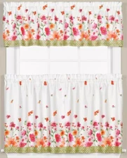 3pc. Curtains Set: 2 Tiers(28.5"x36") & Valance(58"x13") FLOWERS,FLORAL TRAIL,LC
