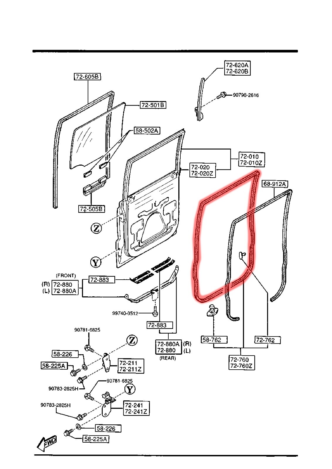 8598 Mazda Bravo BSeries UF Magnum B2000 B2200 rear door weatherstrip