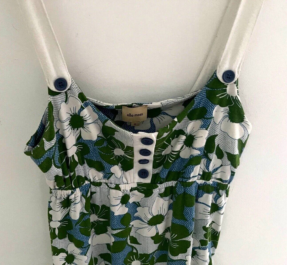 Vestido skatista de algodão Ella Moss, tamanho S floral verde raspado bolsos com corte frontal profundo - Imagem 4 de 4