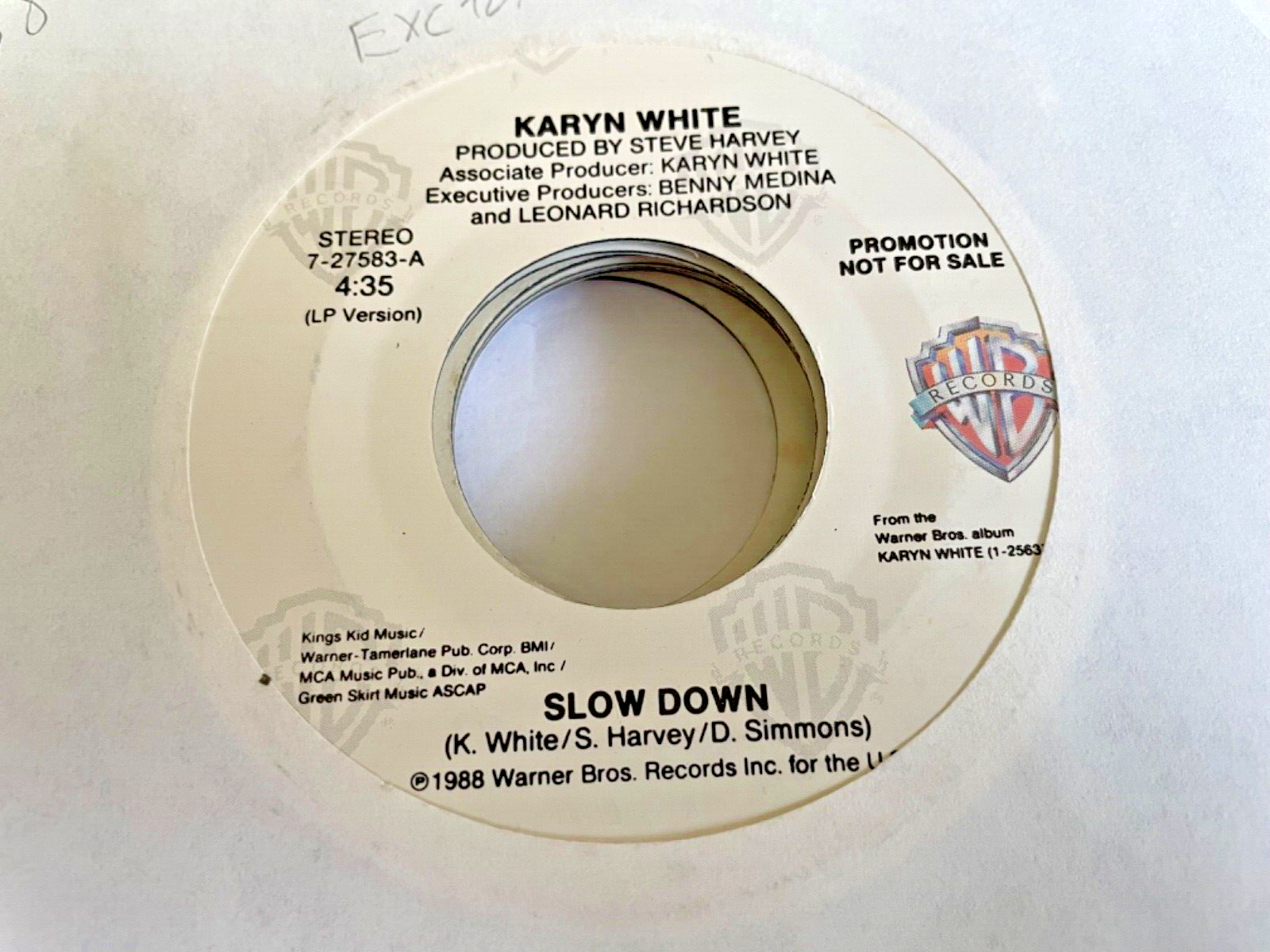 AS185 45RPM R&B Pop Karyn White Slow Down same flip Warner Bros. 27583 promo