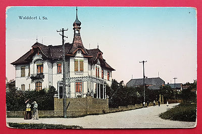 Postcard Walddorf near Eibau Neugersdorf around 1910 street section with corner house (17252