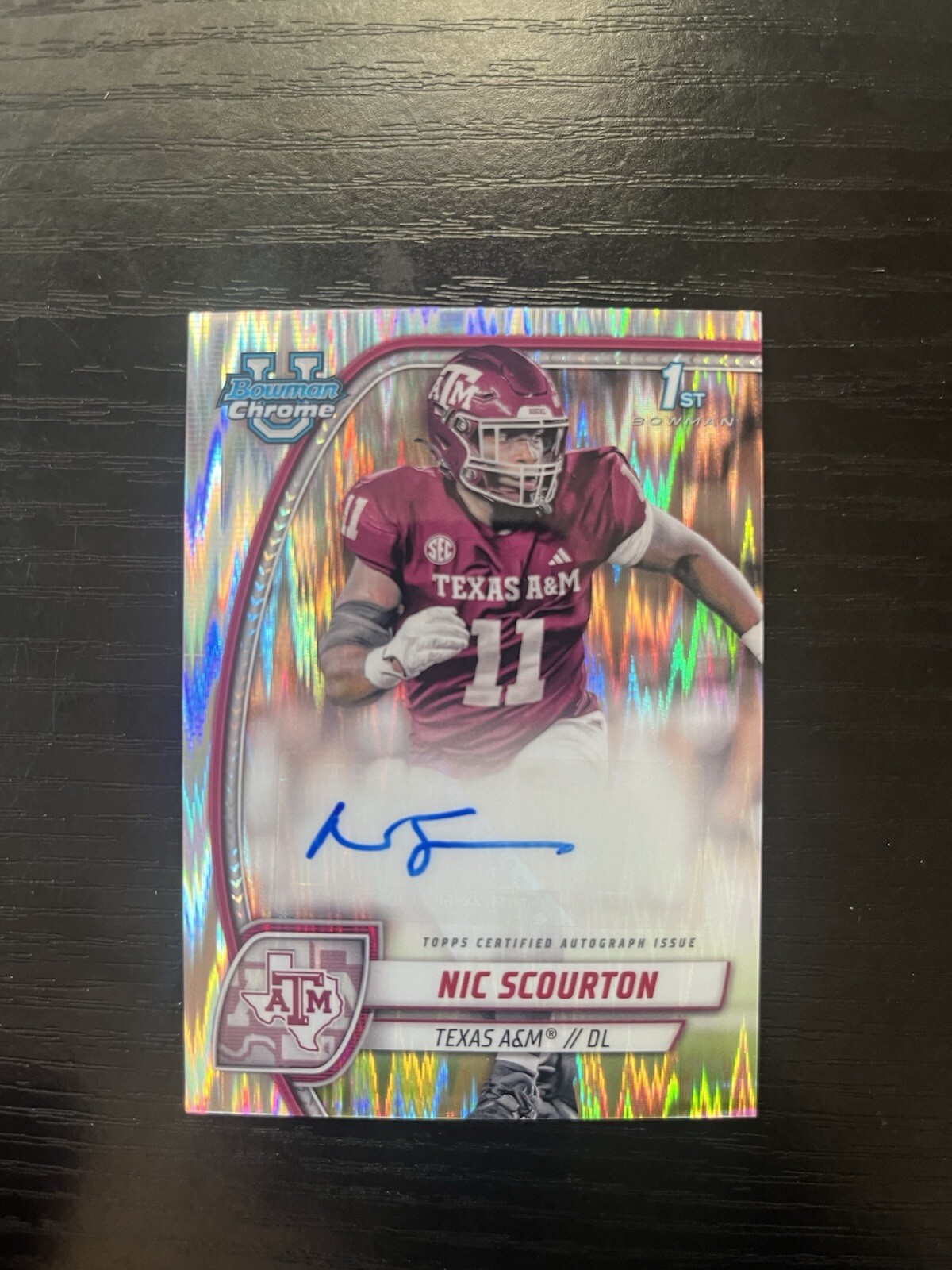 Nic Scourton 2024 Bowman University Chrome 1st Stealth Refractor Auto Texas A&M