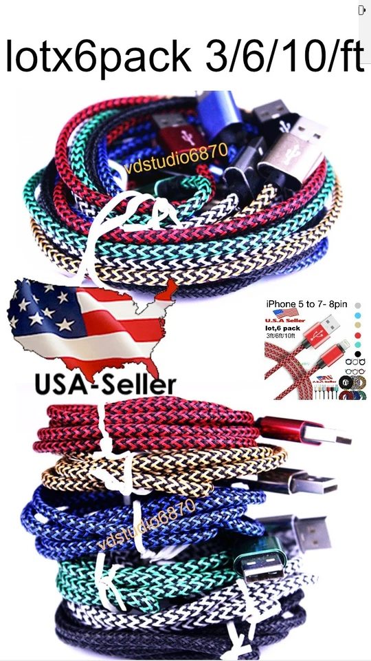 6 Pack 6FT USB Cable For iPhone 6 7 8 Plus iPhone 12 11 X XR XS Pro Charger Cord - Image 2 of 4
