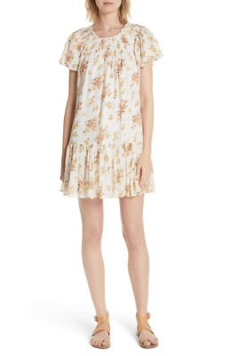 LA VIE REBECCA TAYLOR White Floral Metallic Madeleine Drop Waist Dress M = 6/8
