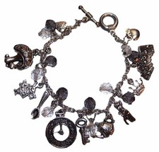 Alice in The Wonderland 11 Themed Charms Silvertone Charm Bracelet