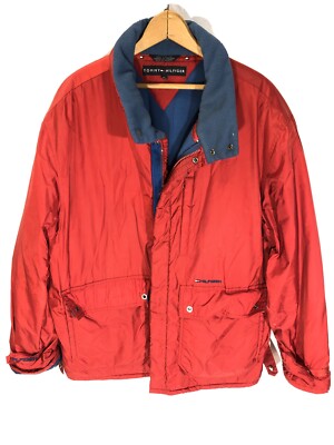 Vintage 90s Tommy Hilfiger Jacket XL Fleece Lined Red Blue Yellow Red