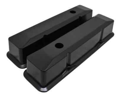 1958-86 CHEVY SB 283-400 TALL ALUMINUM RECESSED VALVE COVERS-BLACK-SMOOTH