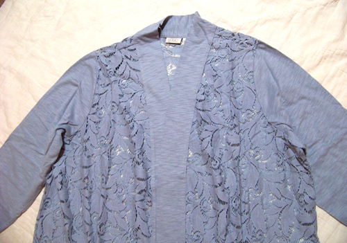 Logo by Lori Goldstein Open Front Cover-Up w/ Lace Detail - 3X - NEW - Gray/Blue - Picture 5 of 11