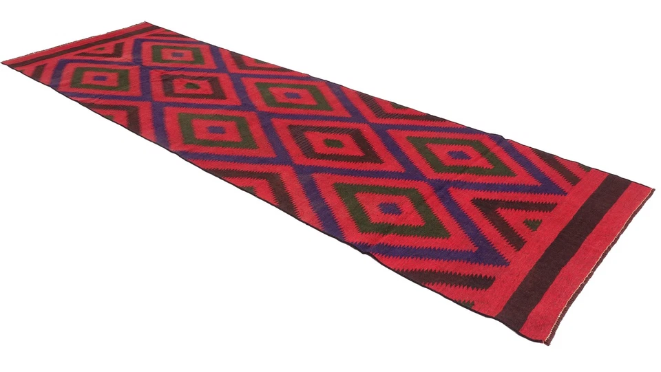 Afghan Kelim Soumakh Ghalmuri Teppich 120x380 Handgewebt Läufer Braun Streifen - Bild 3 von 4