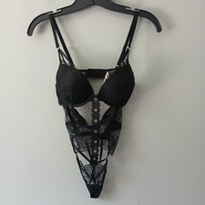 Victoria's Secret Size XS Black Bombshell Bra Teddy Floral Lace  Grommet NWT  