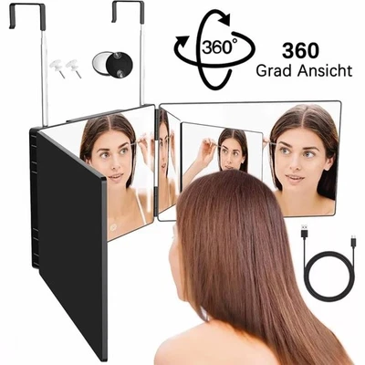 MARKENLOS 360-Grad-Spiegel 3 Wege LED Spiegel Faltbarer Kosmetikspiegel mit Halterungen DE