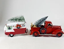 Vintage Metal American Classics Farm Truck Red & Teardrop Happy Holiday Camper