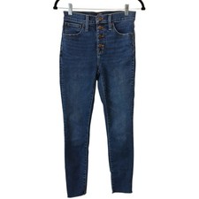 J. Crew 10" High Rise Skinny Jeans Women  s Size 26 Button Fly Stretch Raw Hem